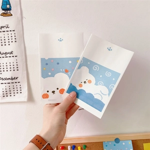 Mini white paper storage bags with blue cartoon bear prints for creative desk decoration