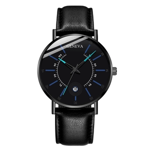 Men Business Quartz Watch Alloy Case Faux Leather Strap Date Display Round Dial Casual Wristwatch