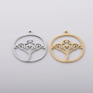 Hollow Round Tree Of Life Pendant Mirror Polished Stainless Steel Charms For DIY Necklace Jewelry Making Vintage Style