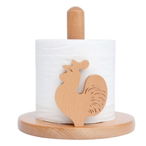 Vertical beech wood kitchen towel holder featuring a cute creative rooster shaped design