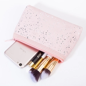 Pink waterproof three-piece makeup bag set with glitter texture for travel storage