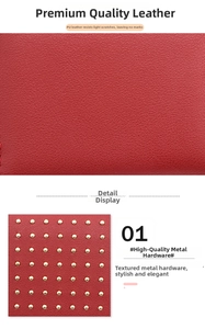 Détail du cuir PU rouge avec clous dorés et texture résistante aux rayures
