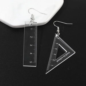 Acrylic Ruler And Triangle Ruler Asymmetric Drop Earrings Math Stationery School Theme Jewelry For Women Girls Students