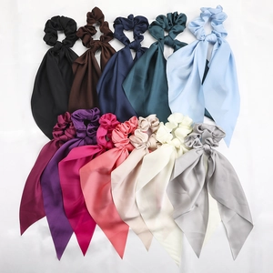 Satin Satin Like Hair Scrunchies With Long Ribbon Streamers Elegant French Knot Bow Elastic Hair Ties For Women Girls