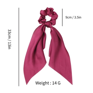 Burgundy satin knot scrunchie with long ribbon, 33cm length, 14g lightweight hair accessory
