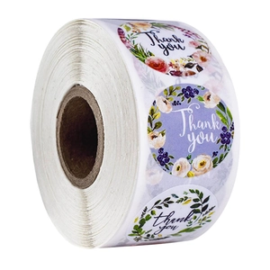 Floral Thank You sealing stickers roll with colorful botanical designs for gift packaging