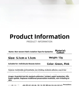 Detailed size and material chart for breathable cotton eyelash extension isolation tape