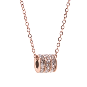 Rose Gold Stainless Steel Necklace With Rhinestone Cylindrical Pendant Elegant Fashion Jewelry For Women