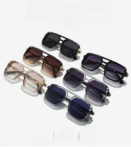 Multiple colors of vintage square pilot sunglasses with double bridge and metal accents