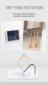 Detail of 180 degree rotating transparent sticky hook for kitchen and wall mounting