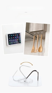 Detail of 180 degree rotating transparent sticky hook for kitchen and wall mounting