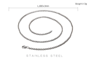 Détails du collier chaîne en acier inoxydable de 660 mm de long et 3 mm de large