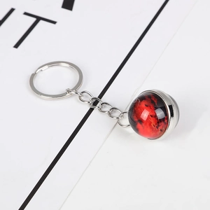Solar system solar galaxy moon keychain with double-sided red glass nebula pendant