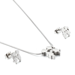 Polished silver family silhouette necklace and earrings set for parents and child