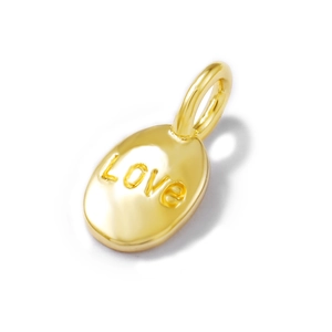 Golden oval LOVE charm pendant with jump ring for DIY jewelry making and necklaces