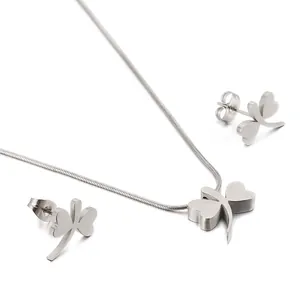 Dragonfly Animal Necklace And Stud Earrings Jewelry Stainless Steel Snake Bone Chain Pendant For Women Simple Style