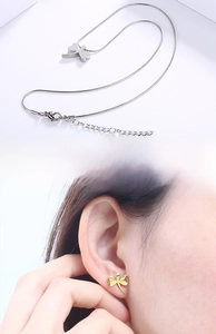 Detailed close-up of rust-resistant dragonfly necklace and earrings set for women