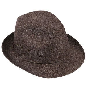 Chapeau fedora marron foncé classique avec motif en losanges et œillets pour hommes