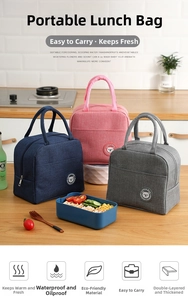 Three lunch bags in navy blue, pink, and grey with a cute bear logo for daily food storage