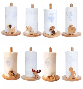 Detailed grid view of eight cartoon animal beech wood vertical paper towel holders