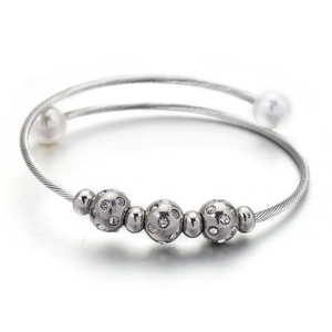 Bracelet Jonc En Acier Inoxydable Pour Femmes Avec Künstliche Perle De Coquillage Et Boules Pavées De Zircon Câble Torsadé Bijoux