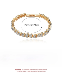 Detailed spec sheet of golden crystal heart bracelet with size and weight info