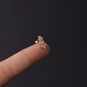 16g gold plated stainless steel stud earring with cluster crystals and screw back ball