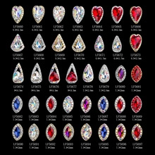 Detail view of multicolored alloy nail art charms with heart and teardrop shapes