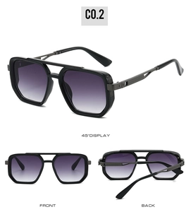 Detail view of square pilot sunglasses C0.2 with purple gradient lenses and double bridge