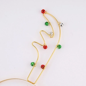 Festive gold reindeer antler headband featuring colorful holiday bells on metal wire frame