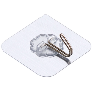 Transparent strong adhesive wall hook with plum flower base and metal U-shape hanger