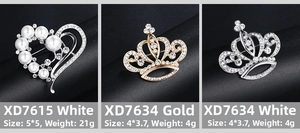 Comparaison détaillée des broches cœur et couronne avec perles et strass étincelants