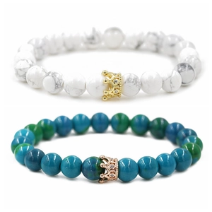 Crown Beaded Bracelet With Phoenix Stone And Howlite Beads Copper Zircon Inlay Jewelry For Couples Lovers
