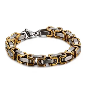 Men Byzantine Chain Bracelet Stainless Steel Link Geometric Hip Hop Fashion Minimalist Jewelry Industrial Style