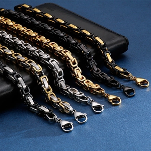 Men's Byzantine stainless steel bracelets in bicolor and solid finishes with lobster clasps