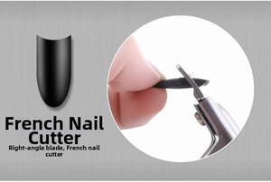 Detail of U-shaped nail clipper showing slanted blade for precise French manicure cuts
