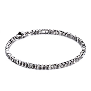 Minimalist Stainless Steel Box Chain Bracelet For Men Women Unisex Jewelry Venetian Link Chain Bracelet Silver Gold Plated Finish