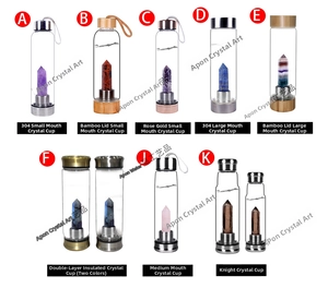 Detailed comparison of various glass water bottles with natural crystal energy pillars