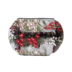 Summer wide lace embroidered headband featuring red and white floral mesh pattern