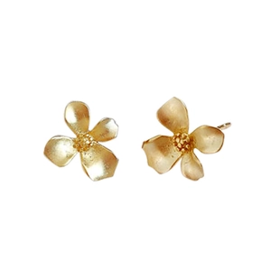 Elegant matte gold gardenia flower stud earrings in S925 sterling silver for women