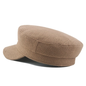 Casquette militaire en coton lin marron avec maille tricotée texturée pour femme