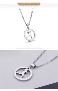 Detail of running woman pendant in polished steel with fine cable chain texture
