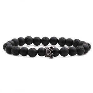Bracelet pour homme en pierre de lave et œil de tigre avec couronne et perles mates