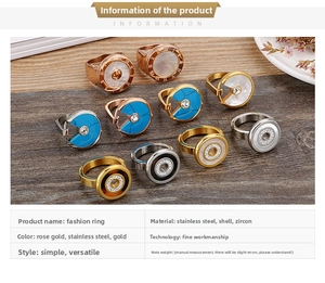 Detailed shot of rose gold and steel rings with shell inlays and Roman numeral engravings
