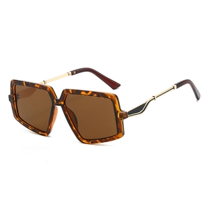 Trend large square tortoise sunglasses for women with metal temples and brown lenses