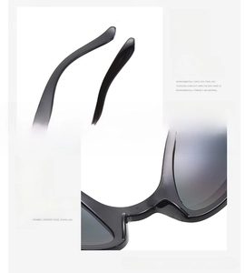 Detail of ergonomic black alien party sunglasses made of smooth ABS material