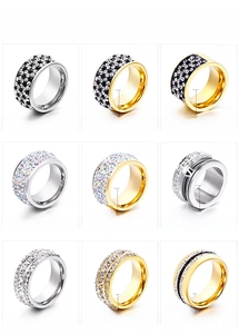 Detailed grid showing weight and width specs for assorted iced out rhinestone rings