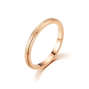 Elegant rose gold frosted titanium steel ring with minimalist high-polished inner band