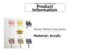 Acrylic Mother's Day cake topper detail, elegant font and shiny finish, perfect for party.