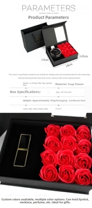 Detail of soap flower lipstick gift box with 12 red roses and storage slot